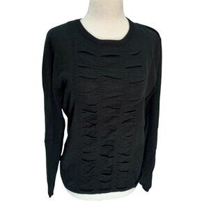 FIELDS🖤BLACK Crew Neck Black Lightweight Sweater Ruching Detail on Fron…